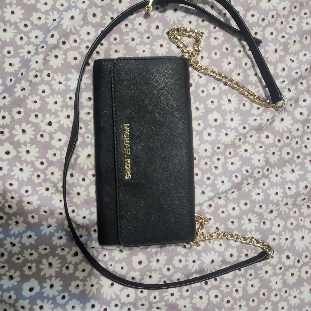 black/gold detail small michael kors crossbody bag